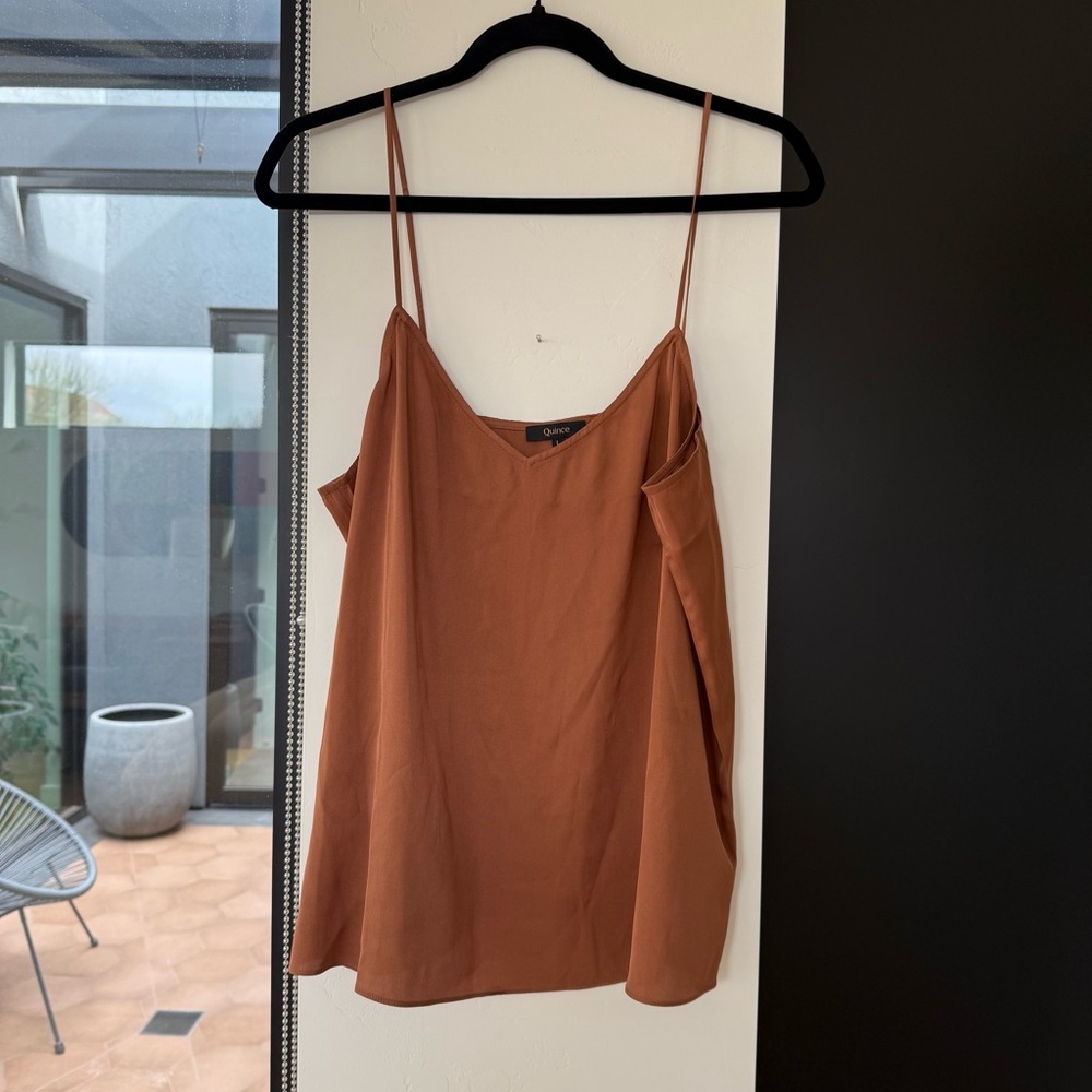 Quince Terracotta Silk slip v-neck top